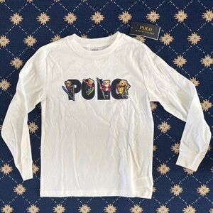 NWT Polo by Ralph Lauren Kids Ski Bear White Long Sleeve Tee, size 7